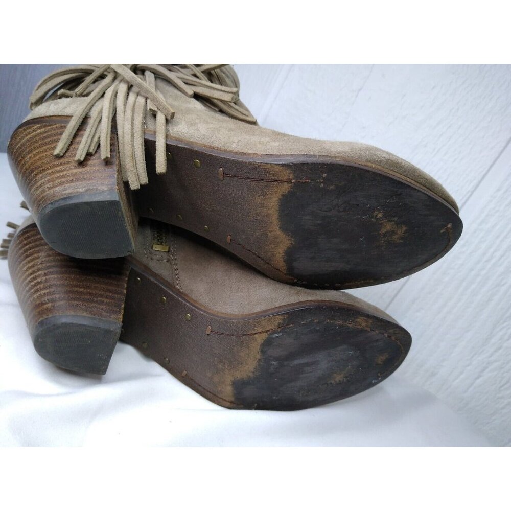 Sam Edelman WOMEN'S Size 7 US Tan Suede Louie Fringe Ankle Boots Stacked Heel - Picture 7 of 12